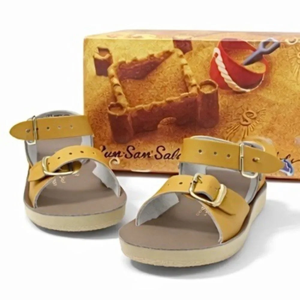 Salt Water Sun-San Surfer Leather Sandals Water Friendly Mustard Toddler Girls 5